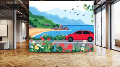 Views of the coastline and nature as you drive along a scenic beachside highway on a summer vacation. Wall mural