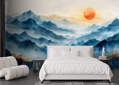 Wall art modern collection with mountains, moon, sky, gold art, prints, digital and smart phone wallpaper, fabrics, and backgrounds. Wall mural