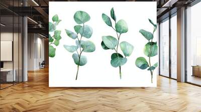 Watercolor leaves and branches to create patterns, laurels, and compositions. Vectorized watercolor painting. Wall mural