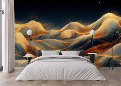 Wave pattern with abstract background modern. Oriental gold line elements template. Wall mural