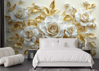 With gold leaf and gold flowers, this arrangement looks elegant Wall mural