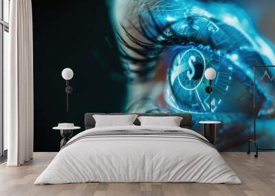 Human eye with blue dollar sign inside. Business concept banner with copy space Wall mural