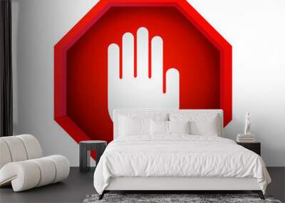 Hand blocking stop sign glossy. Vector illustration. EPS 10. Wall mural