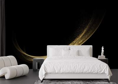 Abstract shiny color gold wave design element with glitter effect on dark background. Vector illustration Wall mural