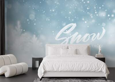 Christmas winter snowy landscape background. Winter snow dust background. Vector illustration Wall mural