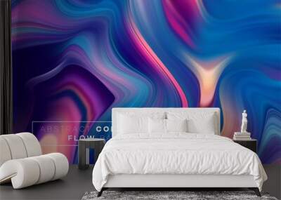 Modern colorful flow poster. Wave Liquid shape in black color background. Art design for your design project. Vector illustration Wall mural