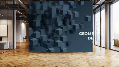 Modern digital geometric cube abstract background. Stylish realistic poster with black 3d cube background on dark background. Technology vector illustration Wall mural