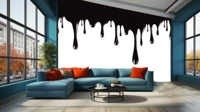 Realistic black paint drips isolated on a white background. The flowing black liquid. Dripping paint. Vector illustration Wall mural