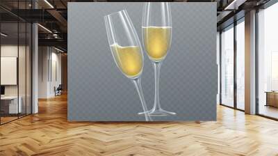 Realistic glasses of champagne isolated on a transparent background. Vector illustration Wall mural