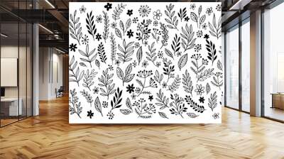 set of sketches and line doodles hand drawn design floral elements. vector illustration Wall mural