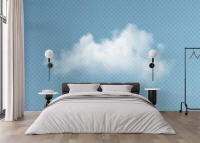 Transparent clouds isolated on blue background. Real transparency effect. Vector illustration Wall mural