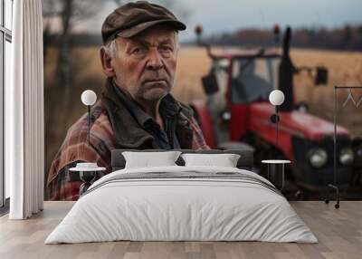  Farmer, man on a tractor in the middle of a field.  Wall mural