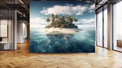 Beautiful island with white sand and palm trees, paradise island. Tourism and travel concept.  Wall mural