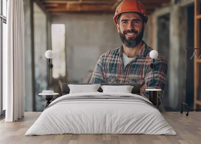 Builder in helmet.  Wall mural