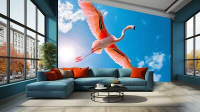 Flamingo in the sky. Travel concept.  Wall mural