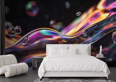 Neon liquid background, pearl colors on dark background.  Wall mural