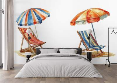 Summer watercolor set with beach umbrella.  Wall mural