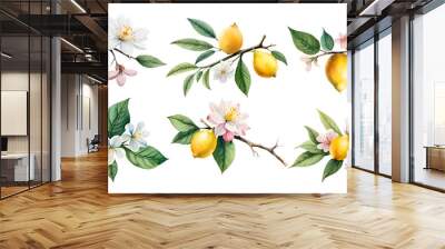 Watercolor lemon blossom. Generative Ai Wall mural