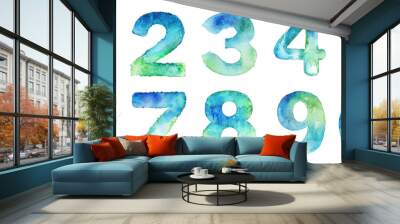 Watercolor number set isolated on transparent background. Wall mural