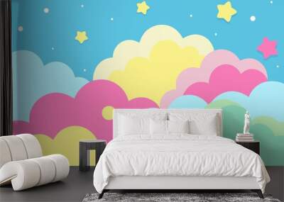 background with stars. stars and clouds. Colorful background of sparkling stars and fluffy clouds Wall mural