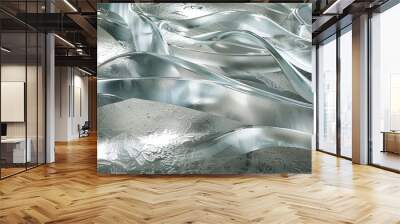 Glass surfaces: Elements that replicate glass with reflections and refractions, adding lightness and modernity. Wall mural