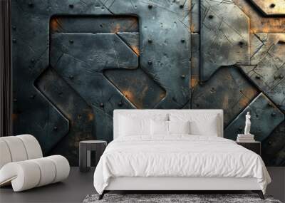 Metal textures: A background featuring 3D metallic elements with visible light reflections and details, creating a realistic effect. Wall mural