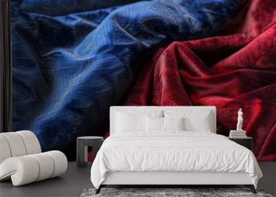 Plush velvet in shades of deep red and royal blue create a luxurious texture Wall mural