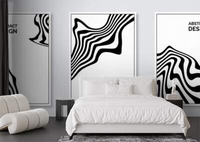 Abstract wavy lines posters set. Fluid undulate shapes banner pack. Black and white universal curved stripes template. Futuristic design concept for card cover, invitation, brochure, flyer. Vector Wall mural