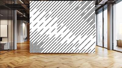 Diagonal dash line texture. Black slanted dashed lines pattern background. Straight tilt interrupted stripes wallpaper. Abstract dither rasterized grunge overlay. Vector wide ripple texture Wall mural