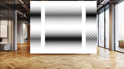 Different halftone gradient backgrounds set. Cartoon dots texture wallpaper collection. Black and white comic design cover pack for banner, poster, print. Pop art dotted vector illustration bundle Wall mural