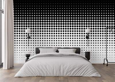 Dotted halftone gradient texture. Vanishing polka dot background. Repeating dots gradation pattern background. Black fading comic pop art overlay backdrop. Raster effect wallpaper. Vector texture Wall mural