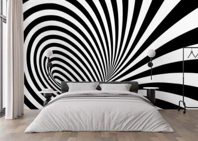 Optical illusion funnel. Striped geometric infinite tunnel. Black and white abstract hypnotic hole shape. Vector Op art wormhole illustration Wall mural