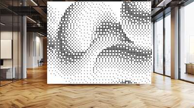 Pixelated gradient squiggle shape. Black dither wave texture background. Dotted fluid curvy form for banner, poster, leaflet. Abstract digitalized undulated overlay wallpaper. Vector comic backdrop Wall mural