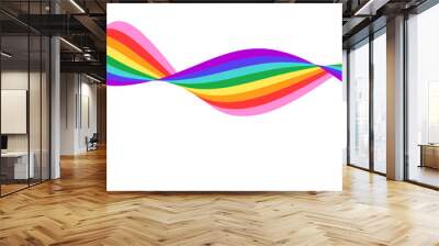 Rainbow wavy flowing ribbon design element. LGBTQ Pride month flag. Rainbow colored wave background template shape for banner, poster, flyer, brochure, booklet, cover. Vector backdrop Wall mural