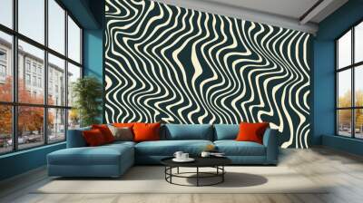 Retro groovy background. Wavy vintage psychedelic wallpaper. Trippy monochrome pattern, cover, poster in 60s or 70s style. Liquid hippie texture. Vector Wall mural