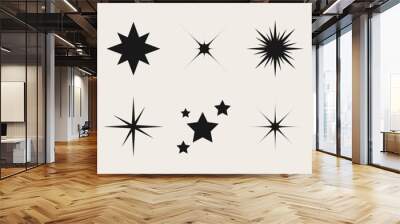 Set of blinking stars, sparks and sparkles. Shining twinkle sunburst shapes collection. Magic light flare pack for design template, poster, banner, brochure, leaflet. Vector glint glitter illustration Wall mural