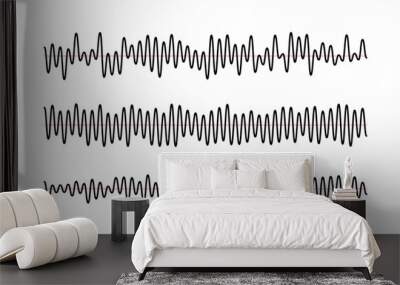 Sound wave signals set. Black audio track beats diagram collection. Voice or music sample concept. Pulse lines. Electronic radio graphics with different frequency and amplitude. Wall mural