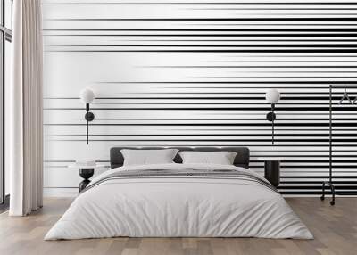 Straight speed lines repeating pattern. Black and white horizontal stripes gradient. Abstract fast effect texture. Comic cartoon rays and beams wallpaper. Vector pop art background Wall mural