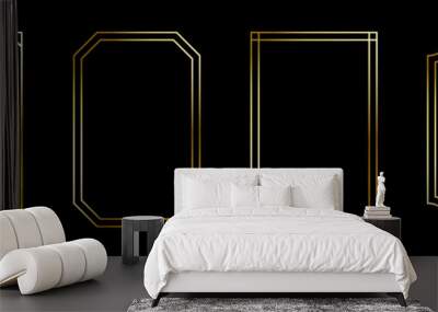 Thin golden frame set. Gold rectangular border collection in art deco style. Thin linear shining rectangle shape bundle. Metal glowing shiny boarder element pack for photo, cadre, poster, card. Vector Wall mural