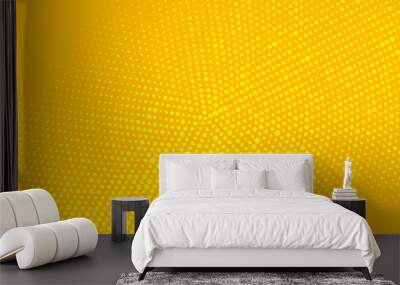 Yellow radial halftone background. Retro comic grain pixel texture. Pixelated dots cartoon wallpaper. Pop art fading wavy gradient pattern. Vector vanishing gritty backdrop. Wall mural