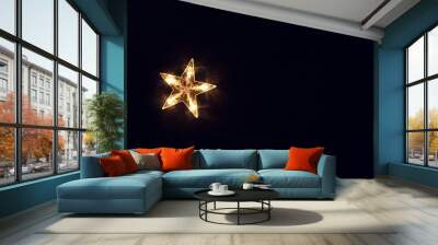 A bright glowing star on a black background. Black background with one five-pointed bright star. Wall mural