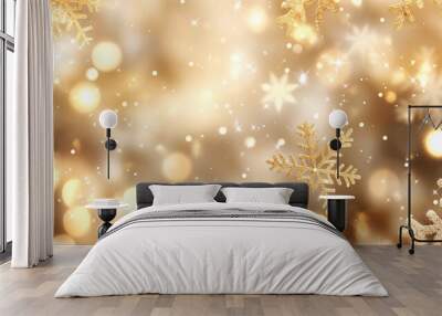 A background of light gold and white with sparkly little snowflakes, creating an atmosphere full of festive joy for Christmas and New Year's Day Wall mural