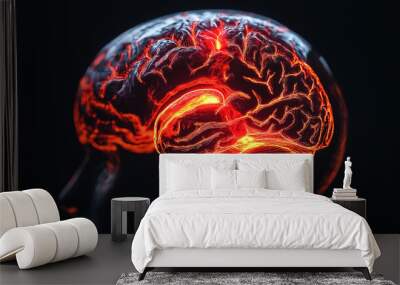 A brain projection with one section illuminated in red light, concept of neurosurgery  Wall mural