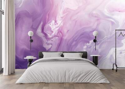 An abstract fluid and marble texture background with soft pastels of lavender, pink, and white Wall mural