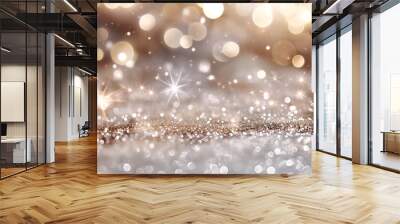 Blurred lights and stars in shades of silver or beige, creating an elegant and dreamy atmosphere Wall mural