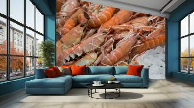 Scampi or Nephrops norvegicus on ice in fish shop. Wall mural