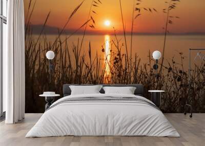 Sunrise over Tigani Beach near Tyros town, Peloponnese, Myrtoan Sea, GREECE in summer morning. Close-up. Wall mural