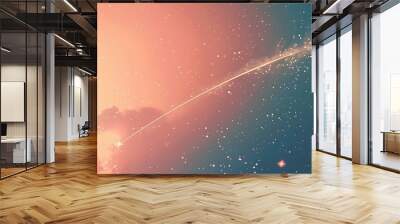 An image of a shooting star, with its path marked by a dotted line in pastel hues Wall mural