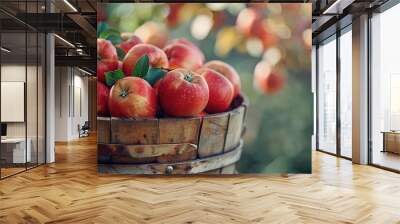 Bushel of fresh apples from an orchard, a symbol of autumn harvest and healthy fruit Wall mural