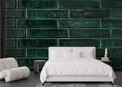 Dark green brick subway tiles ceramic wall texture wide tile background banner panorama, seamless pattern Wall mural